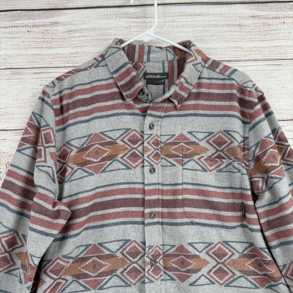Eddie Bauer Southwest Print Button Down Shirt Mens Medium Gray Rust - Picture 3 of 12
